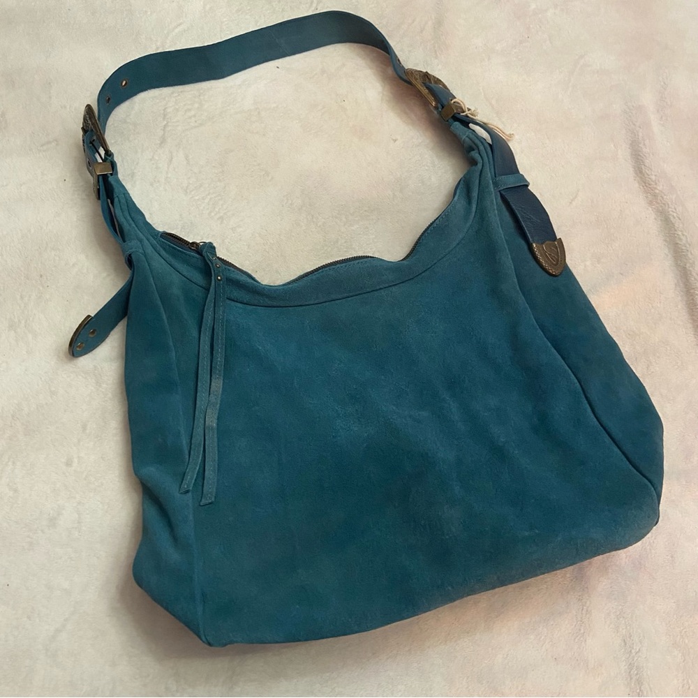 New! Free People westbound suede tote hobo bag carryall blue nwot - Picture 5 of 13